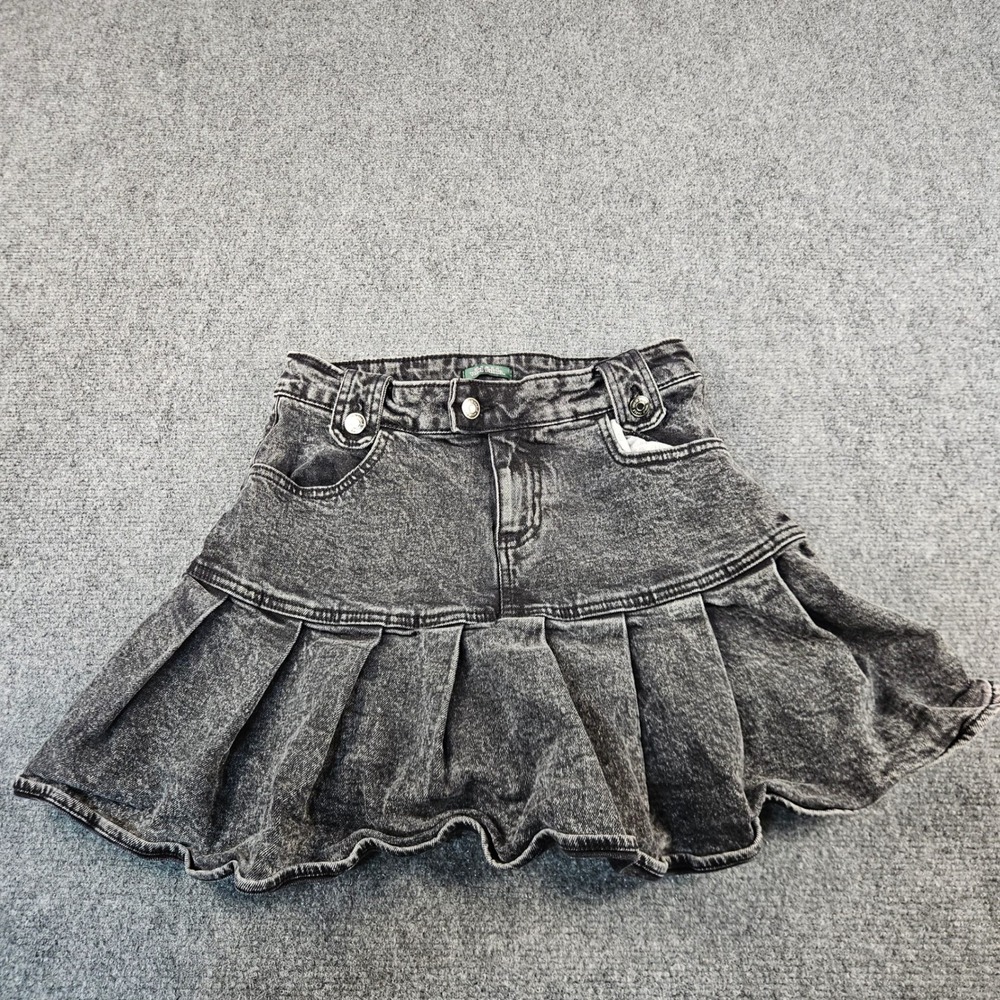 Wild‎ Fable Cute Black Acid Wash Pleated Denim Mini Skirt Sz 6 Y2K Tiered Ruffle